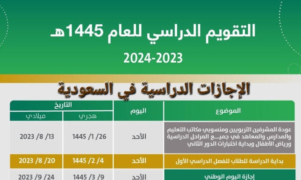 اجازات العام الدراسي الجديد